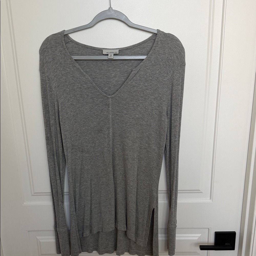 Allison Joy Gray V-Neck Long Sleeve Top